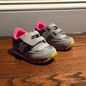 Saucony Toddler Sneakers in Gray and Pink with Yellow Accents